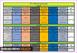 برنامه زمان بندی حذف و اضافه دانشجویان دوره های کارشناسی و کاردانی
در نیمسال اول سال تحصیلی 1402 – 1401  دانشکده فنی و حرفه ای شهیدباهنر شیراز