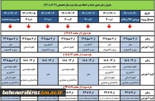 برنامه زمانبندی انتخاب واحد و حذف و اضافه بهمن 1401