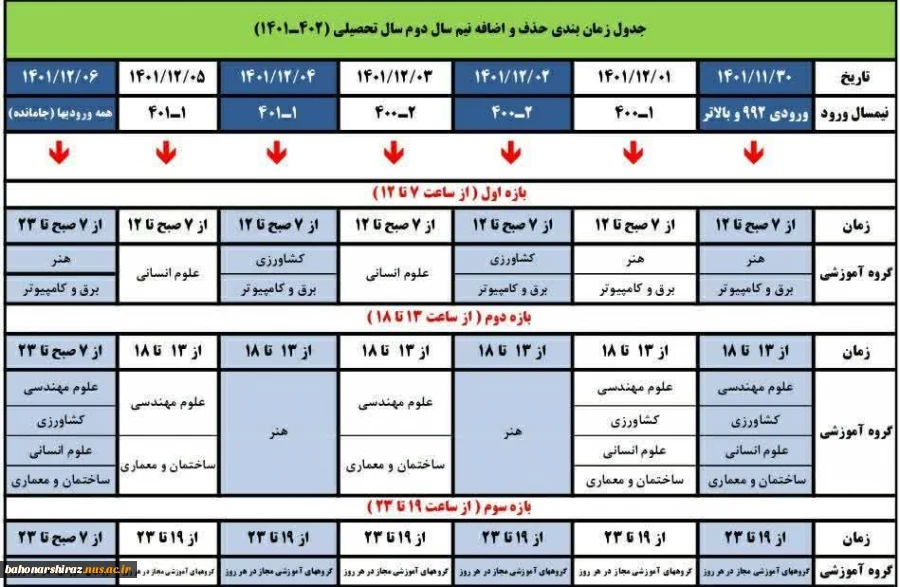 برنامه زمانبندی انتخاب واحد و حذف و اضافه بهمن 1401 4