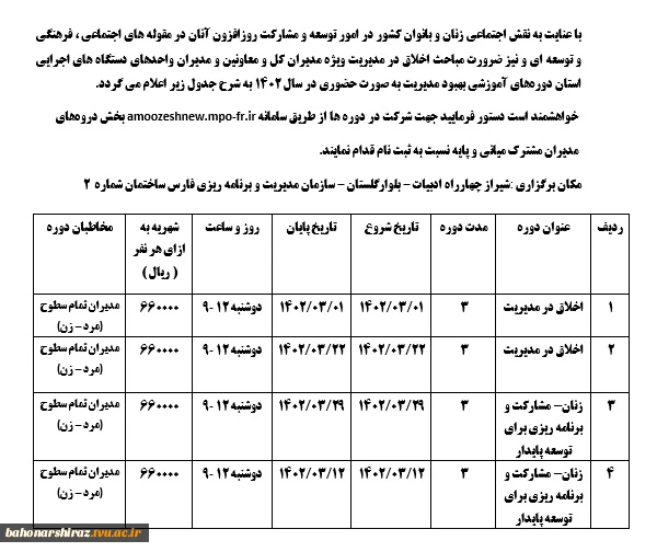 دوره‌های آموزشی بهبود مدیریت به صورت حضوری در سال 1402  2