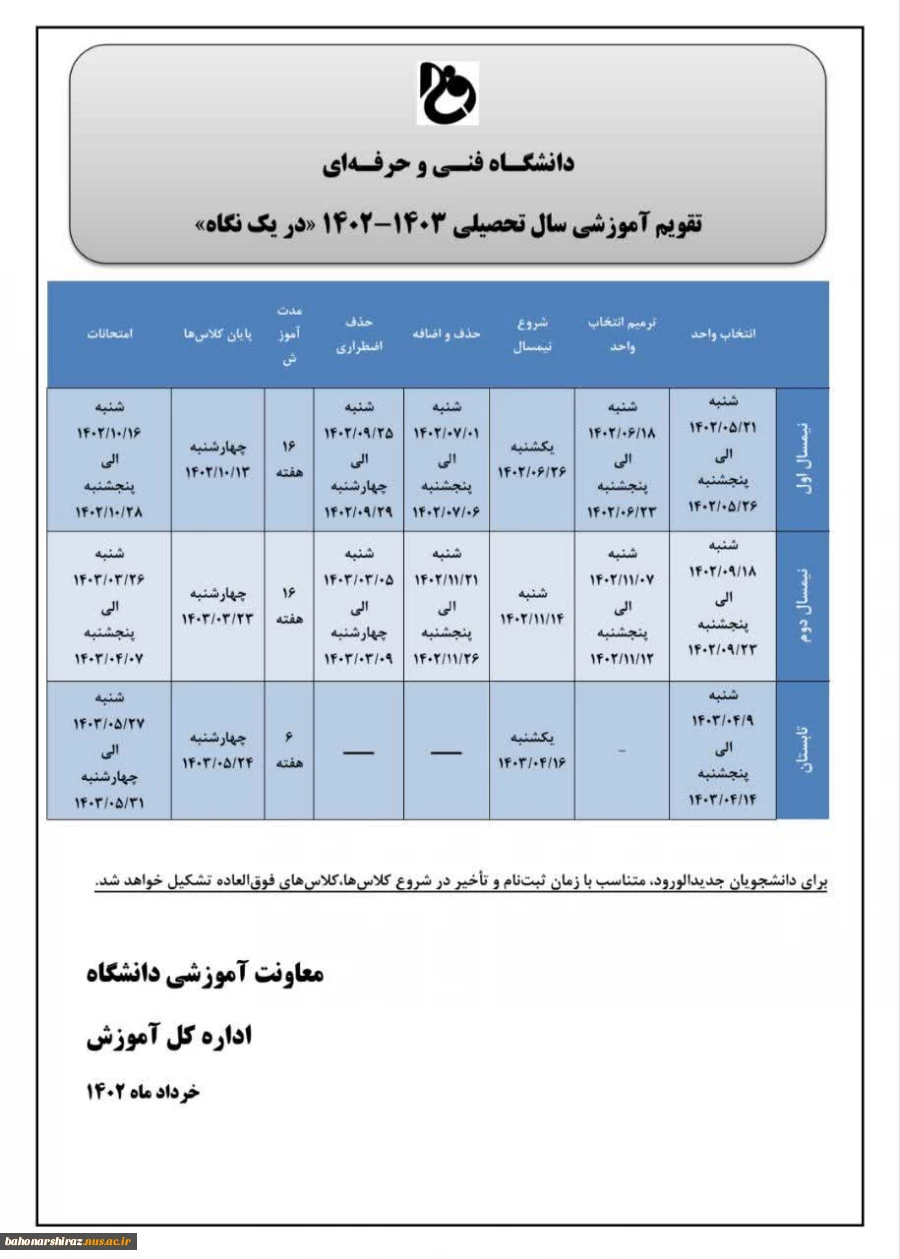 ترمیم انتخاب واحد ترم مهر 1402 جهت اطلاع دانشجویان محترم  2